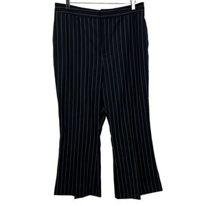 Frame Pinstriped Cropped Flared Wool Blend Trouser Pants Black White Size 16 New